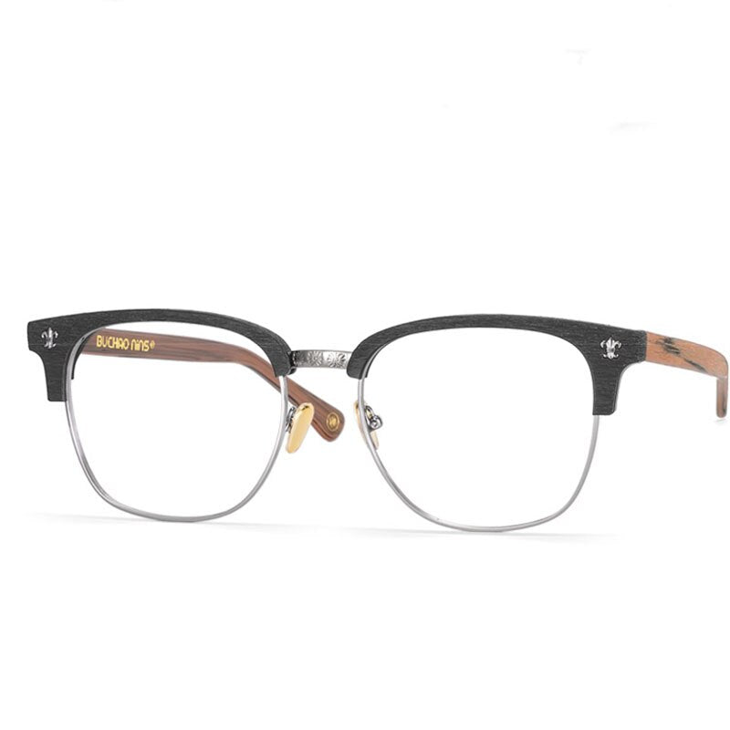 Hdcrafter Men's Full Rim Wide Square Wood Alloy Eyeglasses Jkk042 Full Rim Hdcrafter Eyeglasses