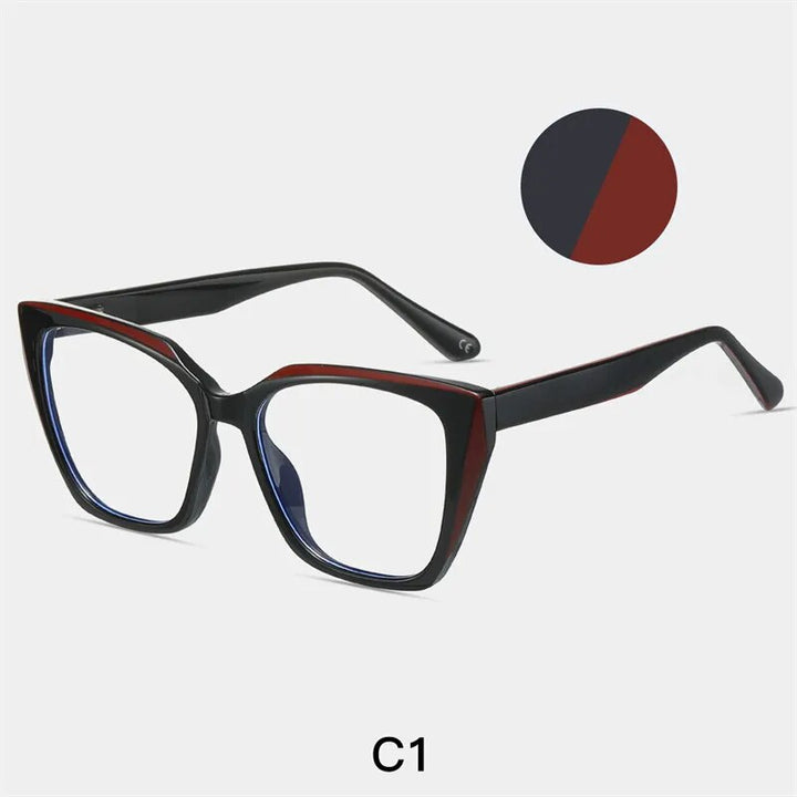 Yimaruili Women's Full Rim Cat Eye Tr 90 Acetate Eyeglasses 87216 Full Rim Yimaruili Eyeglasses Black Red C1