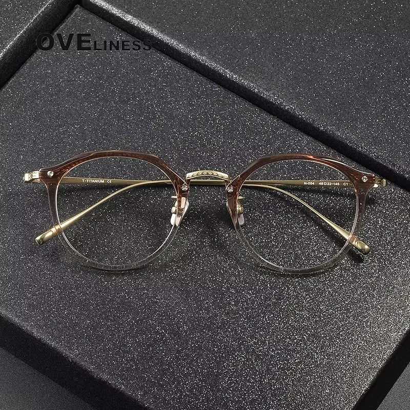 Oveliness Women's Full Rim Round Acetate Titanium Eyeglasses 85054