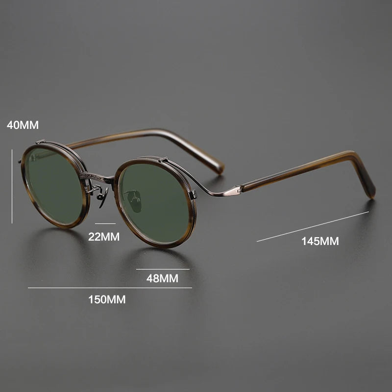 Gatenac Unisex Full Rim Round Polarized Acetate Titanium Sunglasses Mo12 Sunglasses Gatenac