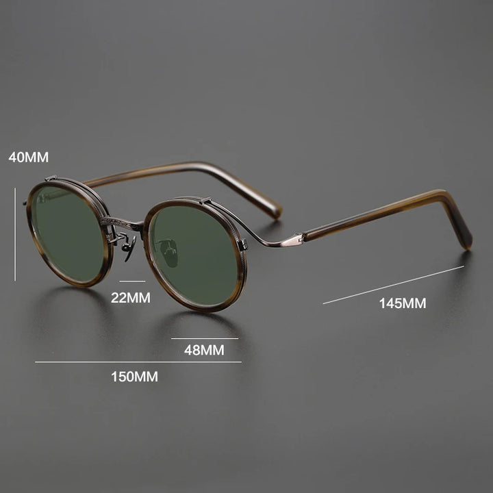 Gatenac Unisex Full Rim Round Polarized Acetate Titanium Sunglasses Mo12 Sunglasses Gatenac