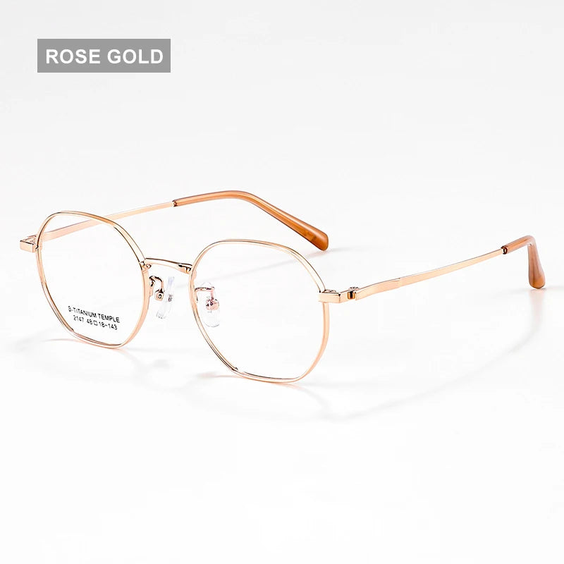 Vicky Women's Full Rim Small Flat Top Polygon Titanium Reading Glasses 2147 Reading Glasses Vicky -250 K2147-C4-ROSY GOLD