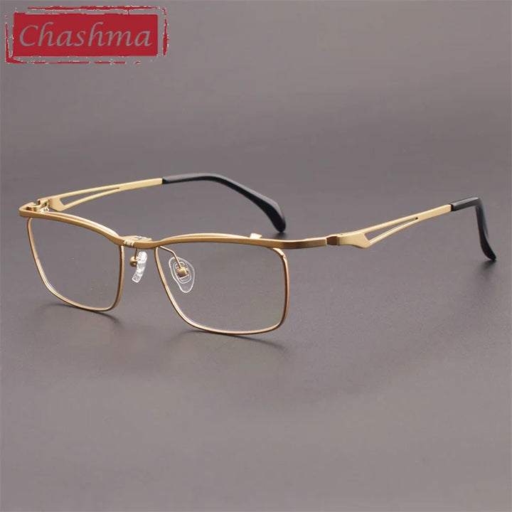 Chashma Ottica Men's Full Rim Brow Line Square Titanium Eyeglasses 11488 Full Rim Chashma Ottica Gold  
