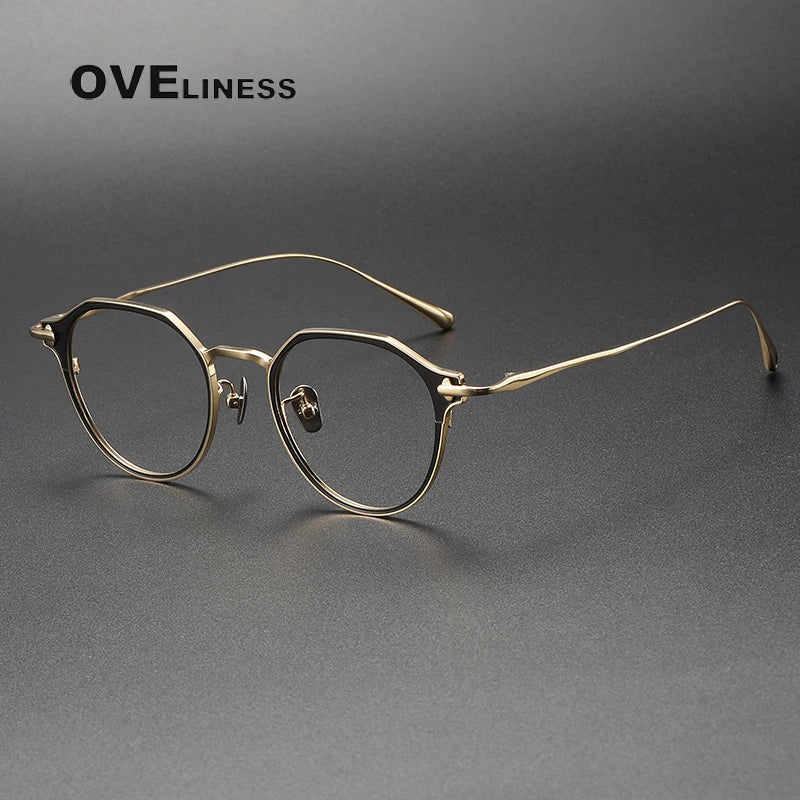 Oveliness Unisex Full Rim Polygon Titanium Eyeglasses 4821 Full Rim Oveliness black gold  