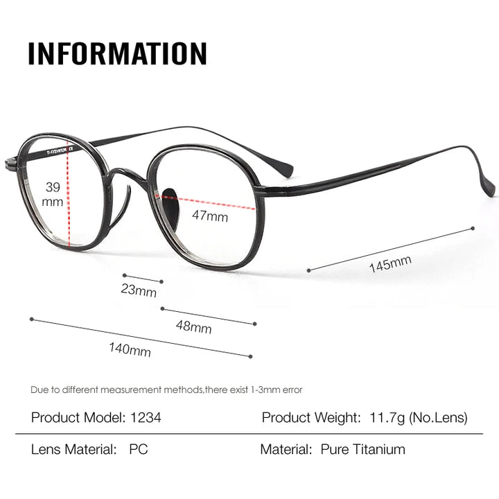 Muzz Unisex Full Rim Oval Square Titanium Eyeglasses 81234