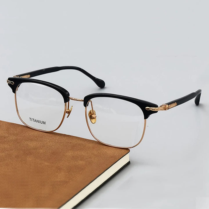 Black Mask Unisex Full Rim Square Titanium Acetate Eyeglasses M2049 Full Rim Black Mask