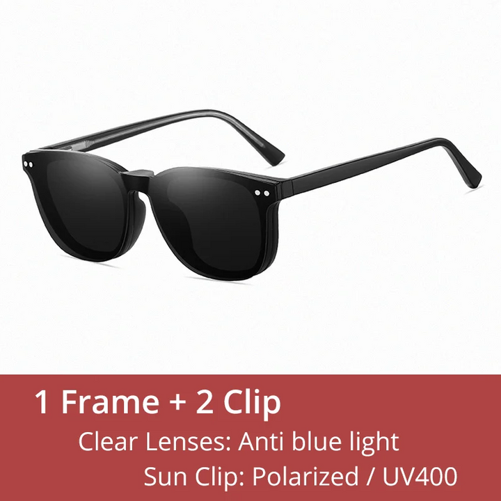 Ralferty Unisex Full Rim Square Tr 90 Eyeglasses Clip On Sunglasses 97757