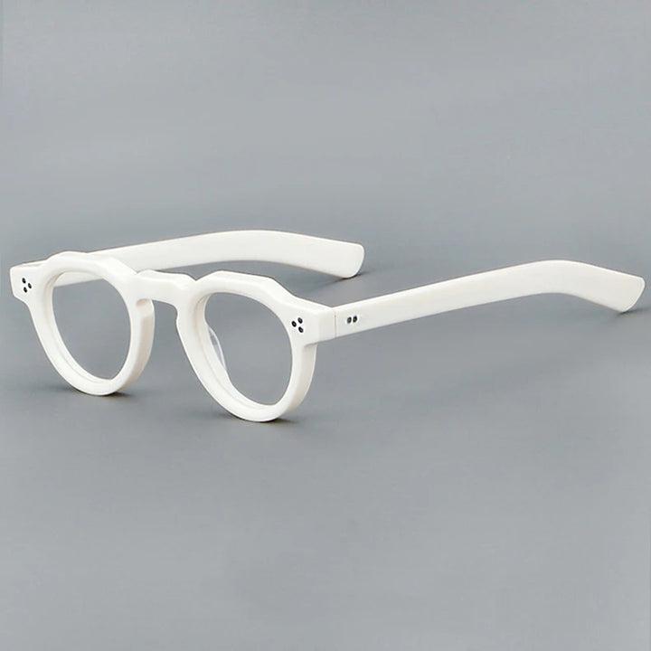 CCspace Unisex Full Rim Flat Top Round Acetate Eyeglasses 57171 Full Rim CCspace C4White
