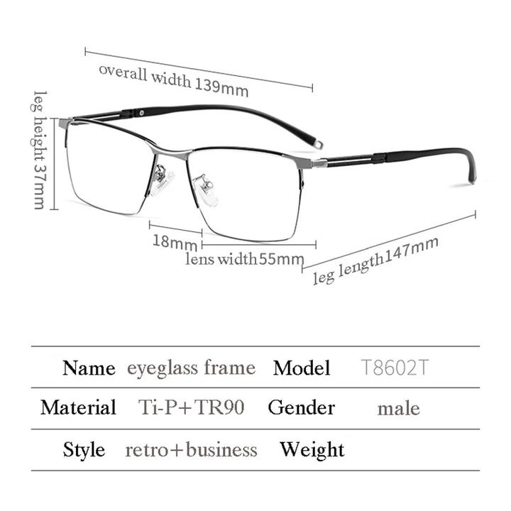 Hotochki Unisex Semi Rim Square Titanium Eyeglasses 860247