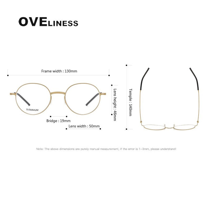 Oveliness Unisex Full Rim Round Screwless Titanium Eyeglasses 5501 Full Rim Oveliness