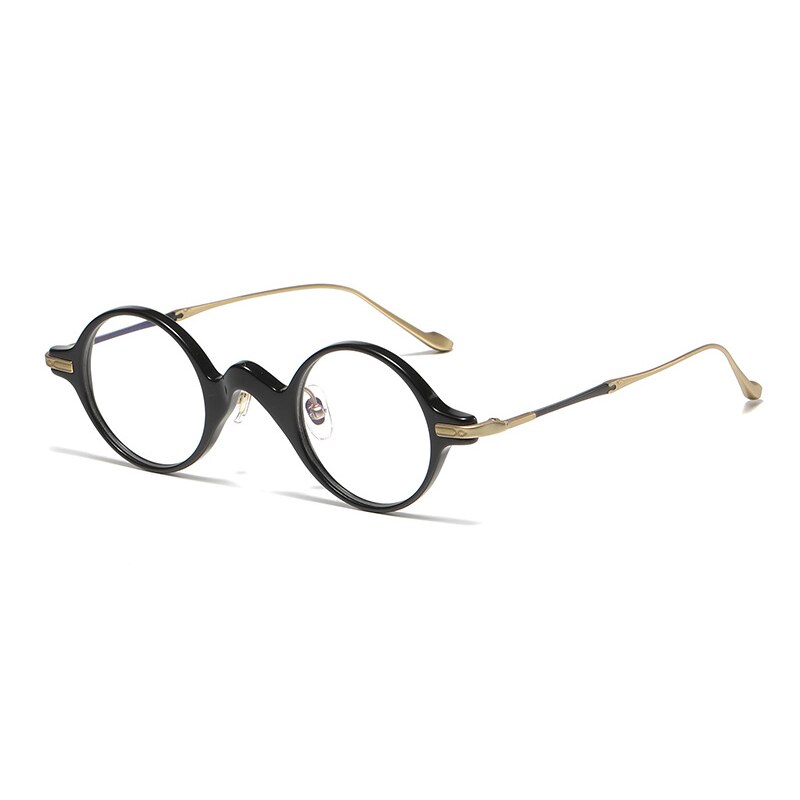 Gatenac Unisex Full Rim Round Acetate Titanium Eyeglasses Gxyj1041 Full Rim Gatenac Black Gold