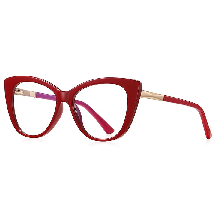 Kocolior Unisex Full Rim Cat Eye Alloy Acetate Hyperopic Reading Glasses 2097 Reading Glasses Kocolior Red 0