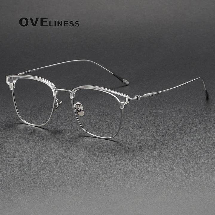 Oveliness Unisex Full Rim Square Acetate Titanium Eyeglasses 80897 Full Rim Oveliness clear silver  