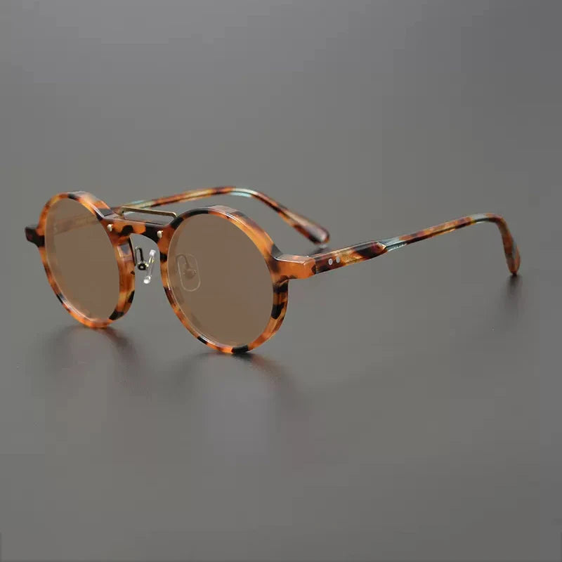 Gatenac Unisex Full Rim Round Polarized Acetate Sunglasses Mo11 Sunglasses Gatenac Tortoiseshell Brown