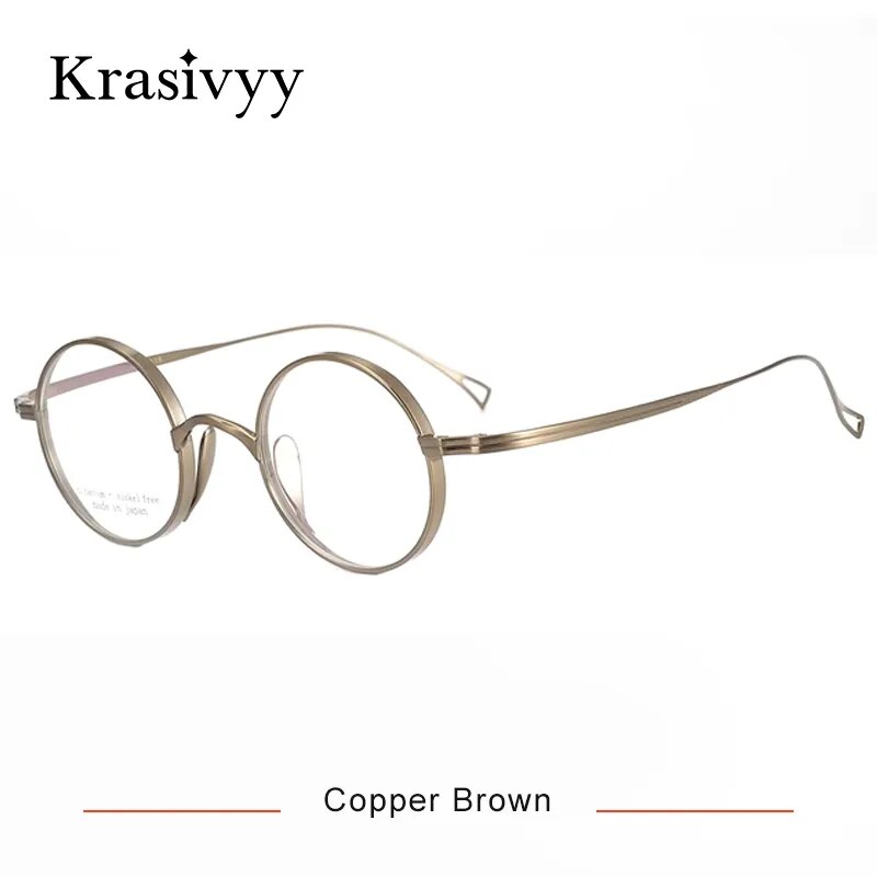 Krasivyy Men's Full Rim Small Round Titanium Eyeglasses Kr10518 Full Rim Krasivyy Copper Brown CN 