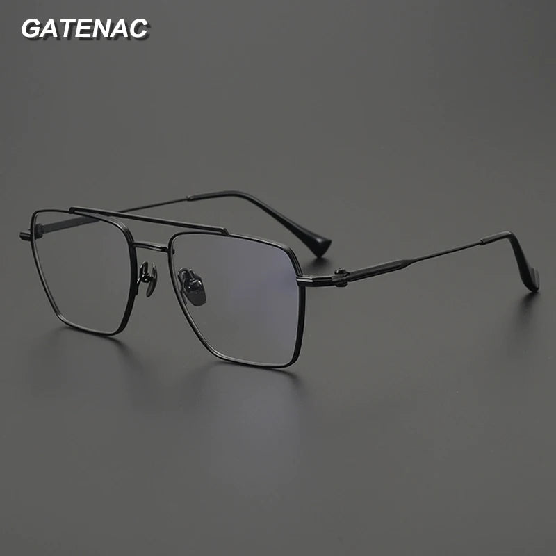 Gatenac Unisex Full Rim Big Square Double Bridge Titanium Eyeglasses G4009
