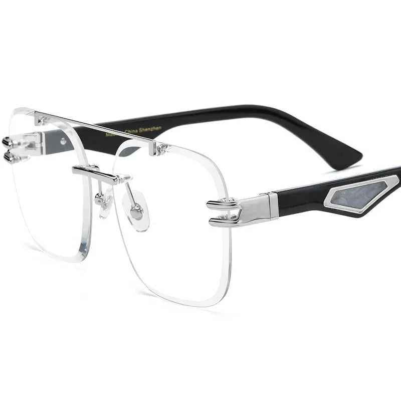 Hewei Unisex Rimless Square Double Bridge Alloy Horn Temple Eyeglasses 10042