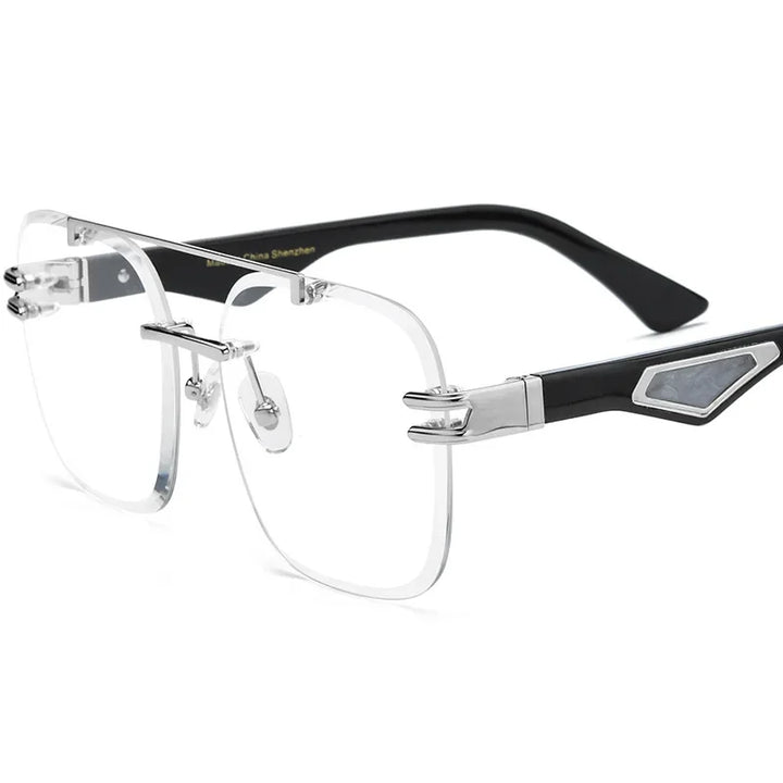 Hewei Unisex Rimless Square Double Bridge Alloy Horn Temple Eyeglasses 10042