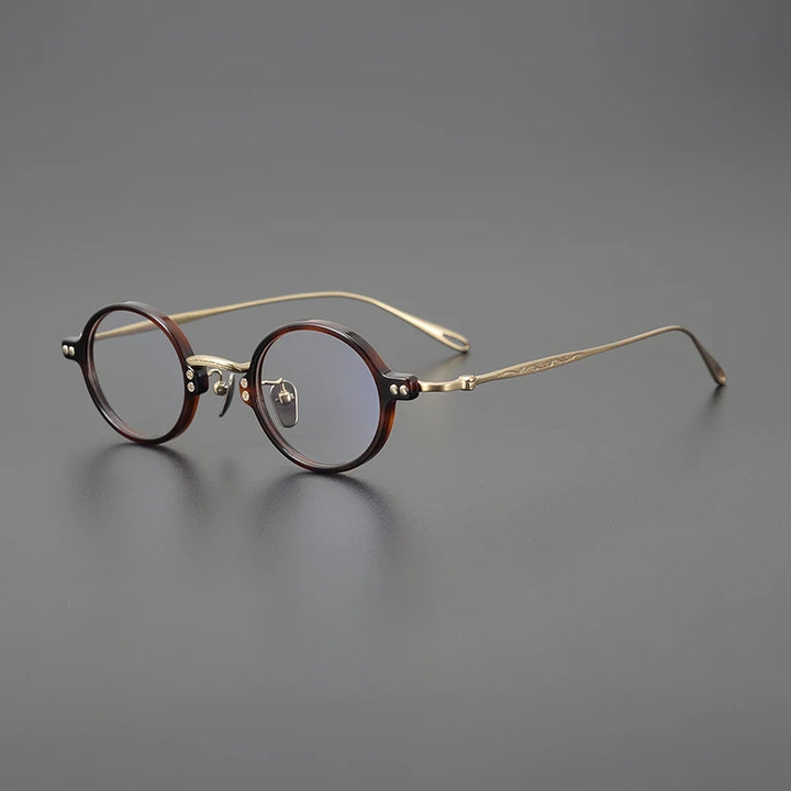 Black Mask Unisex Full Rim Round Acetate Titanium Eyeglasses 65956