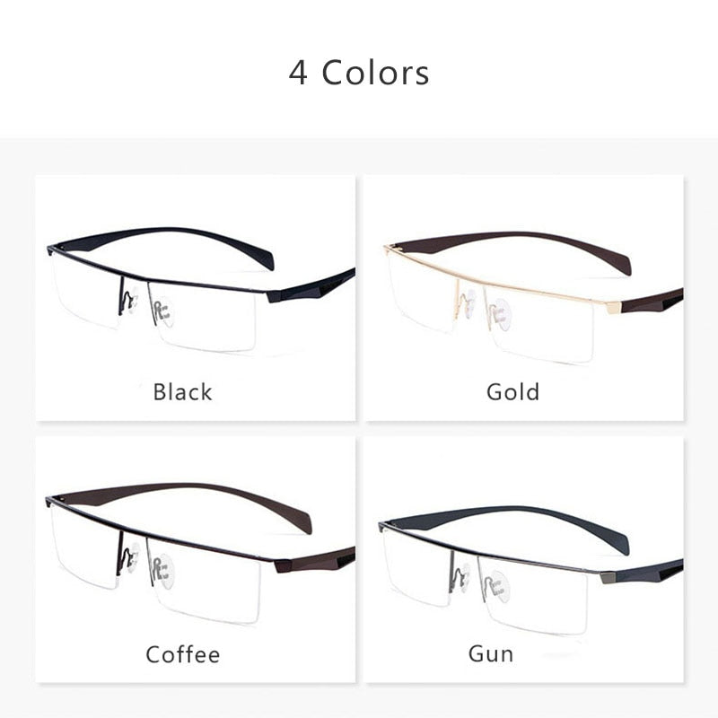 Hdcrafter Men's Semi Rim Wide Square Tr 90 Titanium Alloy Eyeglasses P83321 Semi Rim Hdcrafter Eyeglasses