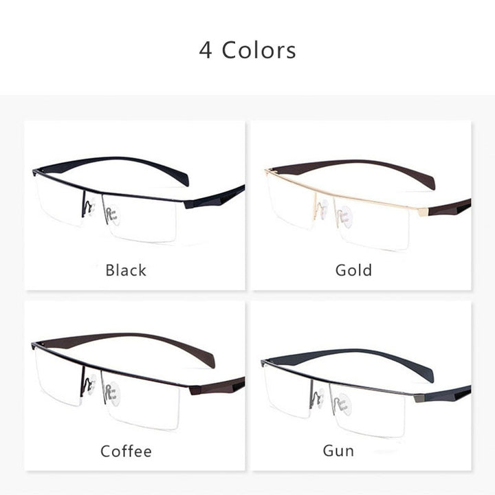 Hdcrafter Men's Semi Rim Wide Square Tr 90 Titanium Alloy Eyeglasses P83321 Semi Rim Hdcrafter Eyeglasses
