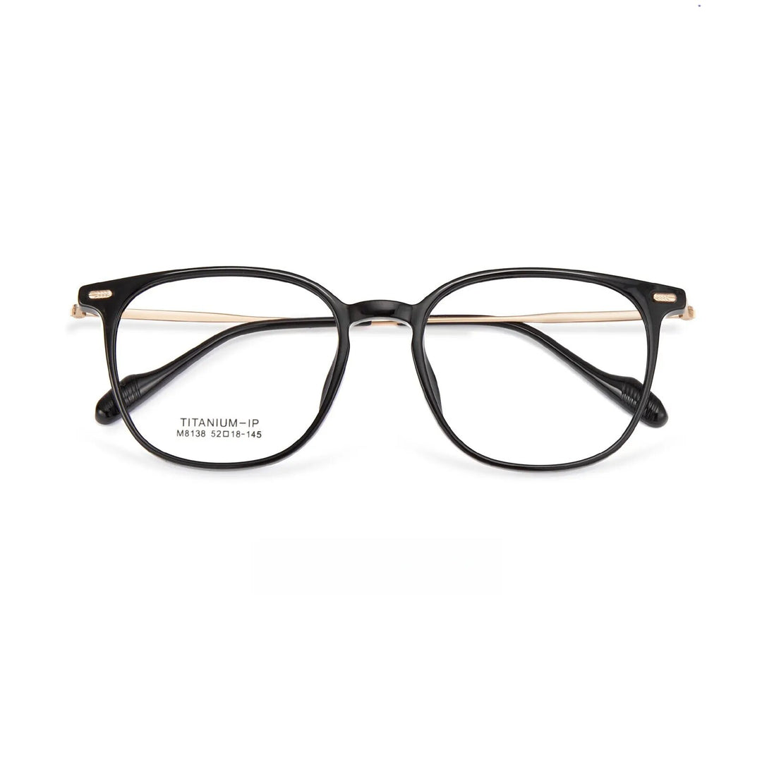 Yimaruili Unisex Full Rim Square Tr 90 Titanium Eyeglasses M8138 Full Rim Yimaruili Eyeglasses Black Gold