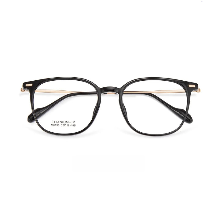 Yimaruili Unisex Full Rim Square Tr 90 Titanium Eyeglasses M8138 Full Rim Yimaruili Eyeglasses Black Gold