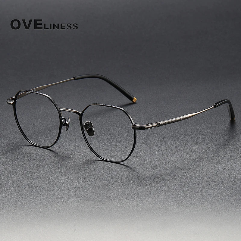 Oveliness Unisex Full Rim Polygon Titanium Eyeglasses 80882 Full Rim Oveliness black gun