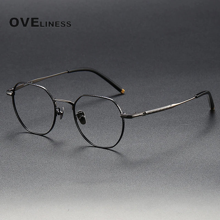 Oveliness Unisex Full Rim Polygon Titanium Eyeglasses 80882 Full Rim Oveliness black gun
