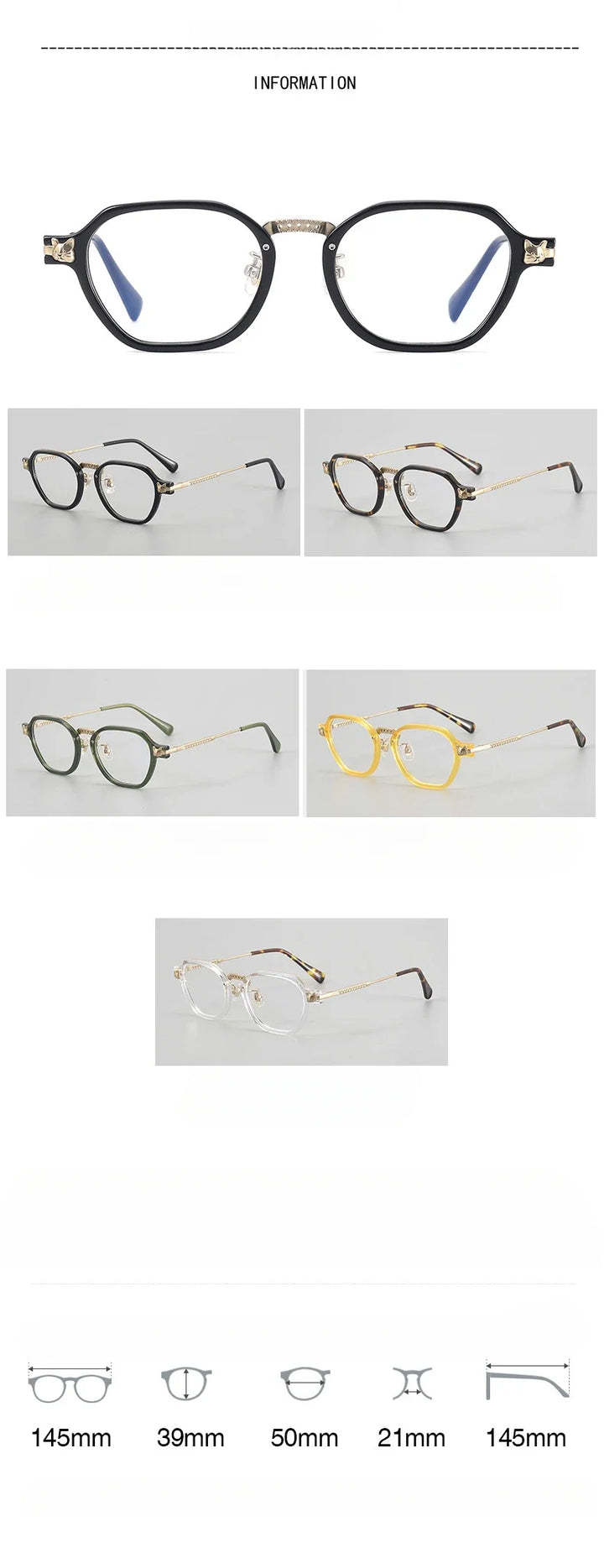 Hewei Unisex Full Rim Polygon Titanium Acetate Eyeglasses 842009 Full Rim Hewei