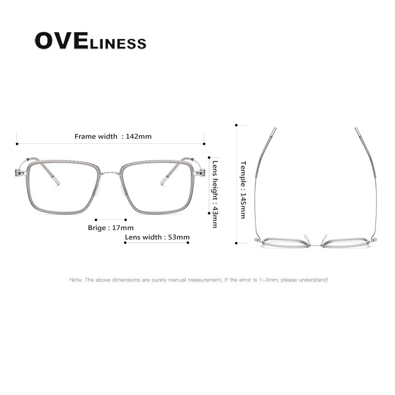 Oveliness Unisex Full Rim Square Screwless Acetate Titanium Eyeglasses 80890 Full Rim Oveliness   