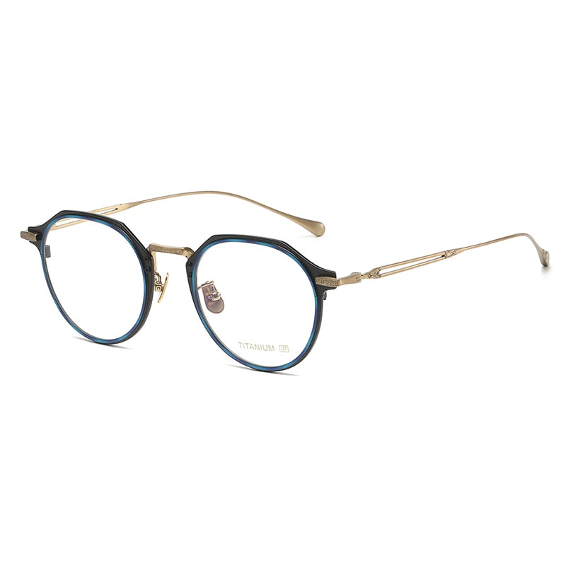 Gatenac Unisex Full Rim Flat Top Round Titanium Eyeglasses Gxyj1092 Full Rim Gatenac Blue Gold