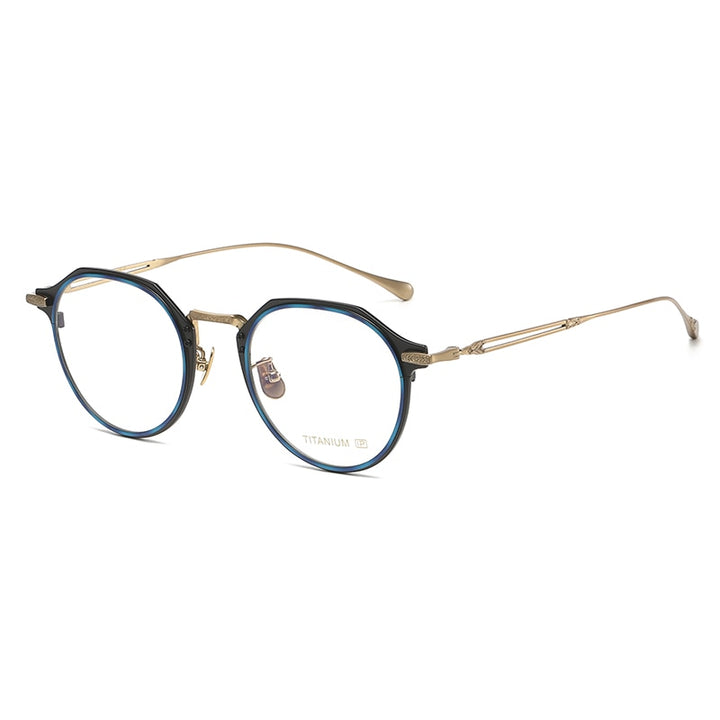 Gatenac Unisex Full Rim Flat Top Round Titanium Eyeglasses Gxyj1092 Full Rim Gatenac Blue Gold