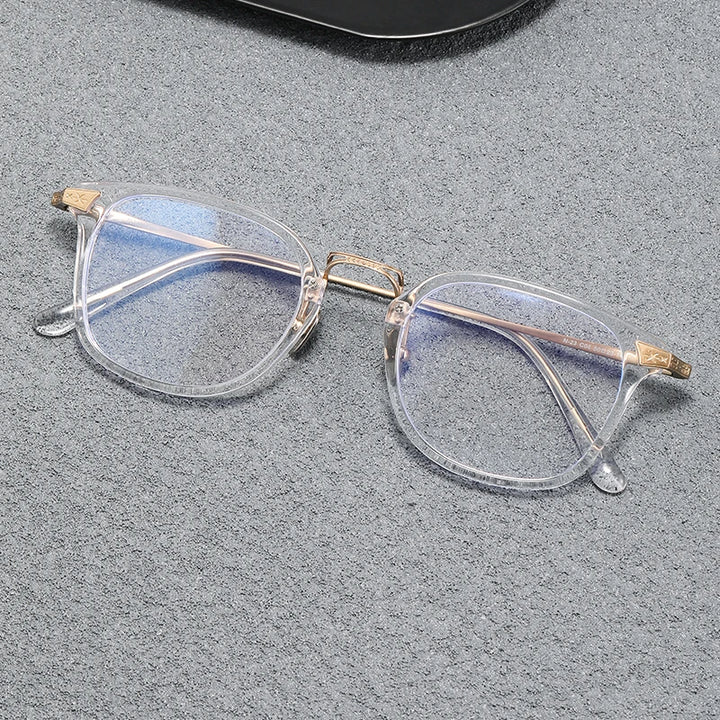 Black Mask Unisex Full Rim Big Square Titanium Acetate Eyeglasses Mn23 Full Rim Black Mask Crystal-Gold