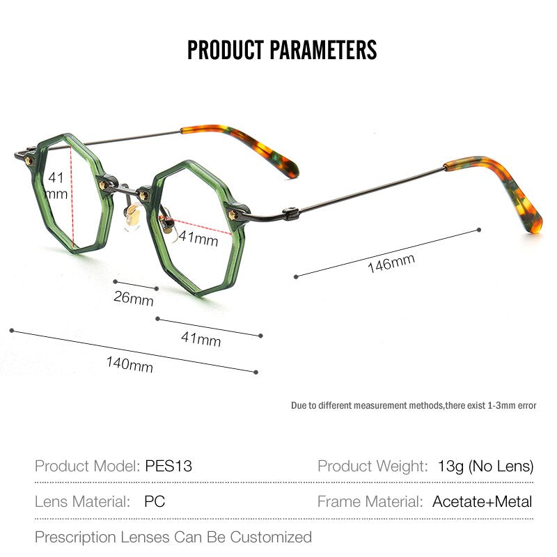 Muzz Unisex Full Rim Small Polygon Acetate Alloy Eyeglasses 013 Full Rim Muzz