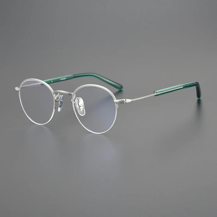 Black Mask Unisex Semi Rim Round Titanium Eyeglasses 110gms Semi Rim Black Mask Silver-Green