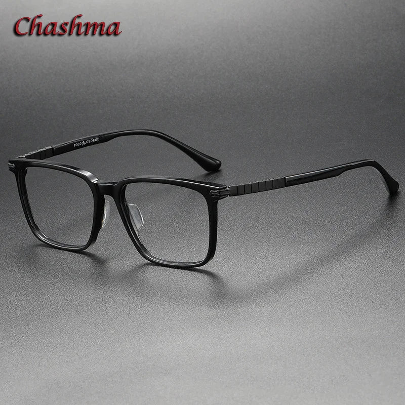 Chashma Ochki Unisex Full Rim Square Acetate Titanium Eyeglasses 29630
