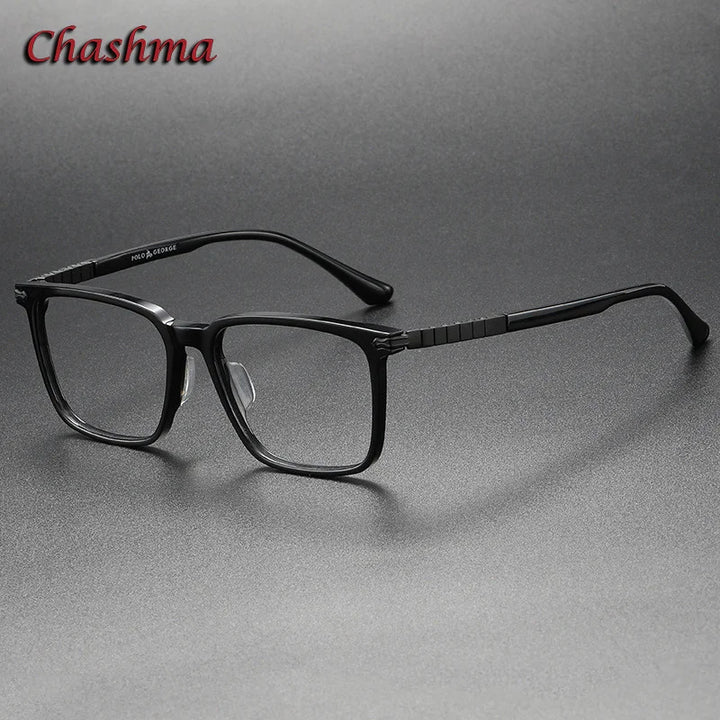 Chashma Ochki Unisex Full Rim Square Acetate Titanium Eyeglasses 29630