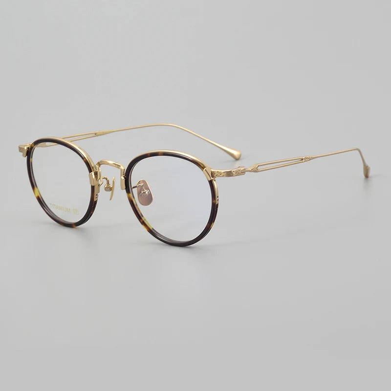 Black Mask Unisex Full Rim Oval Titanium Acetate Eyeglasses E046 Full Rim Black Mask Tortoise-Gold
