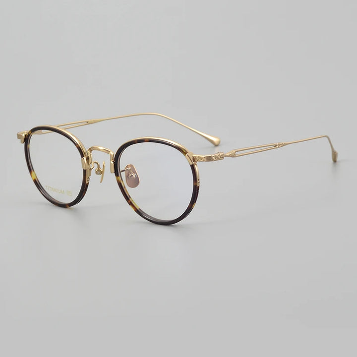 Black Mask Unisex Full Rim Oval Titanium Acetate Eyeglasses E046 Full Rim Black Mask Tortoise-Gold