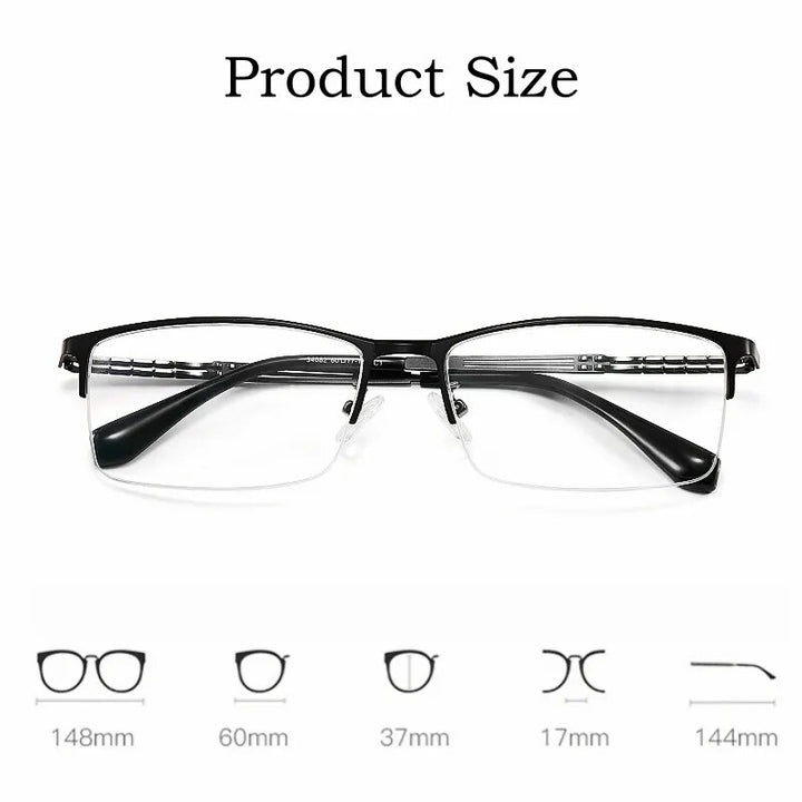 Yimaruili Men's Semi Rim Big Square Alloy Eyeglasses 34082 Semi Rim Yimaruili Eyeglasses   