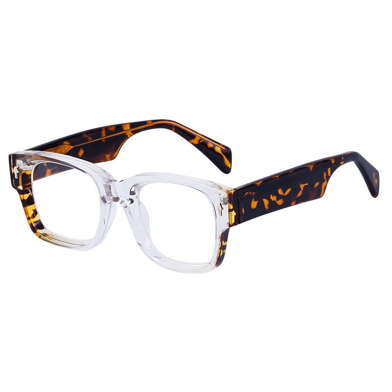 CCspace Unisex Full Rim Square Tr 90 Titanium Eyeglasses 56737 Full Rim CCspace C7ClearLeopard