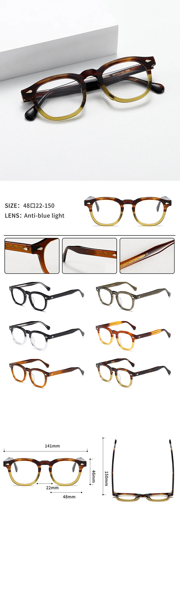 CCspace Unisex Full Rim Square Acetate Eyeglasses 57314 Full Rim CCspace