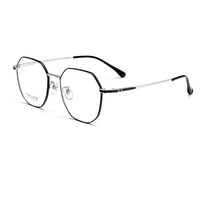 KatKani Unisex Full Rim Polygon Titanium Eyeglasses 15341p Full Rim KatKani Eyeglasses Black Silver  