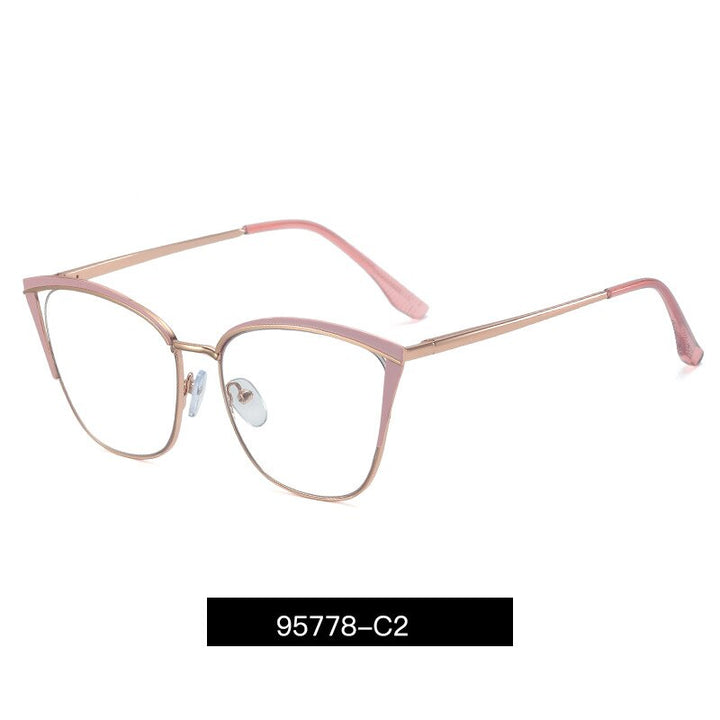 KatKani Women's Full Rim Square Cat Eye Alloy Eyeglasses  95778 Full Rim KatKani Eyeglasses Pink C2  