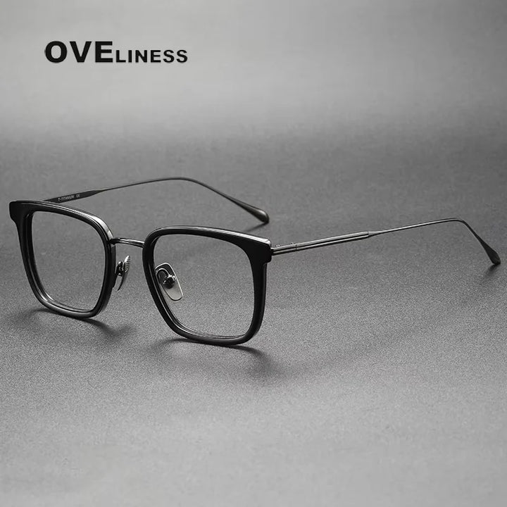 Oveliness Unisex Full Rim Square Acetate Titanium Eyeglasses 14150