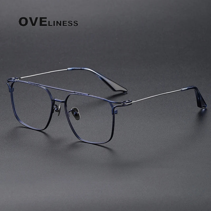 Oveliness Unisex Full Rim Square Double Bridge Titanium Eyeglasses 81000 Full Rim Oveliness blue  