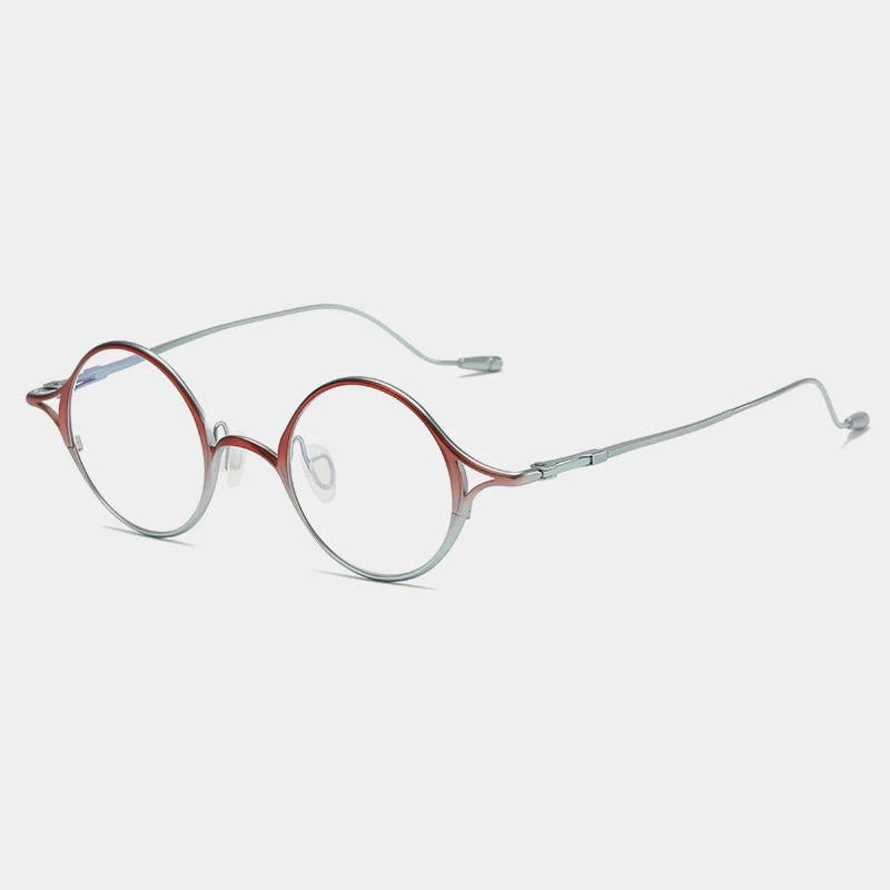 Gatenac Unisex Full Rim Round Titanium Eyeglasses Gxyj1156 Full Rim Gatenac Red Silver