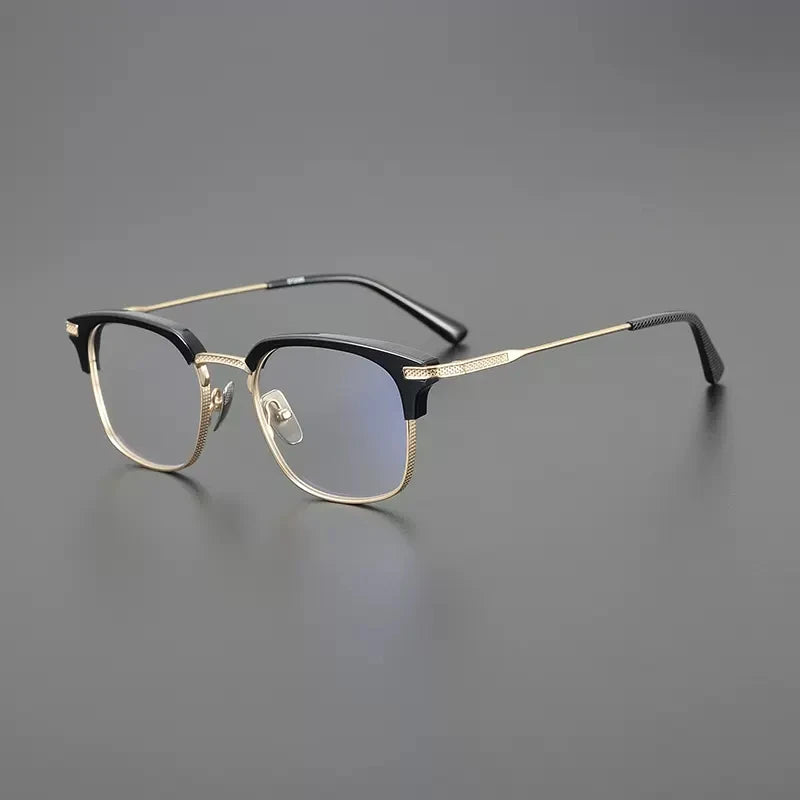 Gatenac Unisex Full Rim Square Acetate Titanium Eyeglasses Gxyj1144 Full Rim Gatenac Black Gold