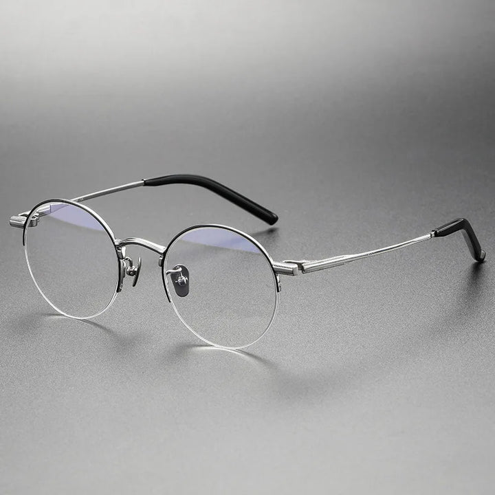 Aimee Women's Semi Rim Round Titanium Eyeglasses 942185 Semi Rim Aimee Black-Silver
